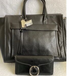 Coach Bleecker Riley Black Leather Carryall 27927 NWT Checkbook Wallet 43558